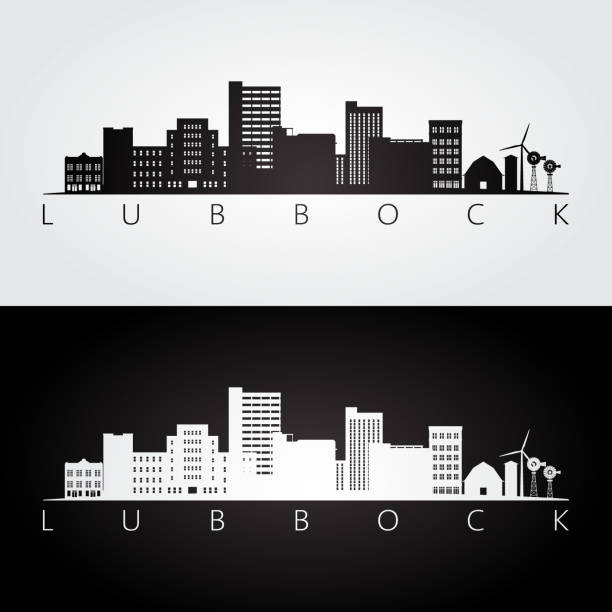 illustrations, cliparts, dessins animés et icônes de lubbock, usa skyline et repères silhouette, noir et blanc design, illustration vectorielle. - lubbock