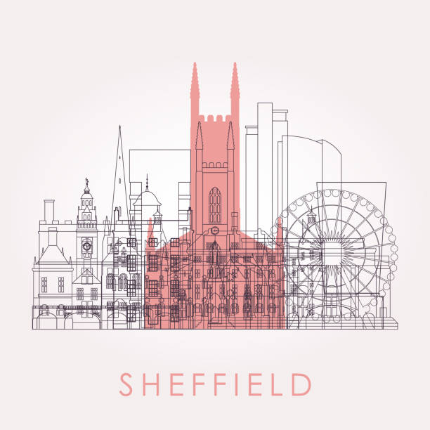 Outline Sheffield skyline with landmarks. Vector illustration. Business travel and tourism concept with historic buildings. Image for presentation, banner, placard and web site. Outline Sheffield skyline with landmarks. Vector illustration. Business travel and tourism concept with historic buildings. Image for presentation, banner, placard and web site. historic building stock illustrations