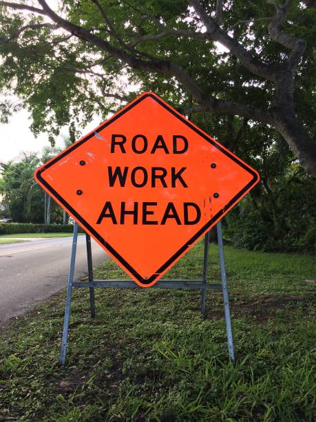 istock Road Work Ahead sign on metal A frame stand, taken on mobile device 972147934