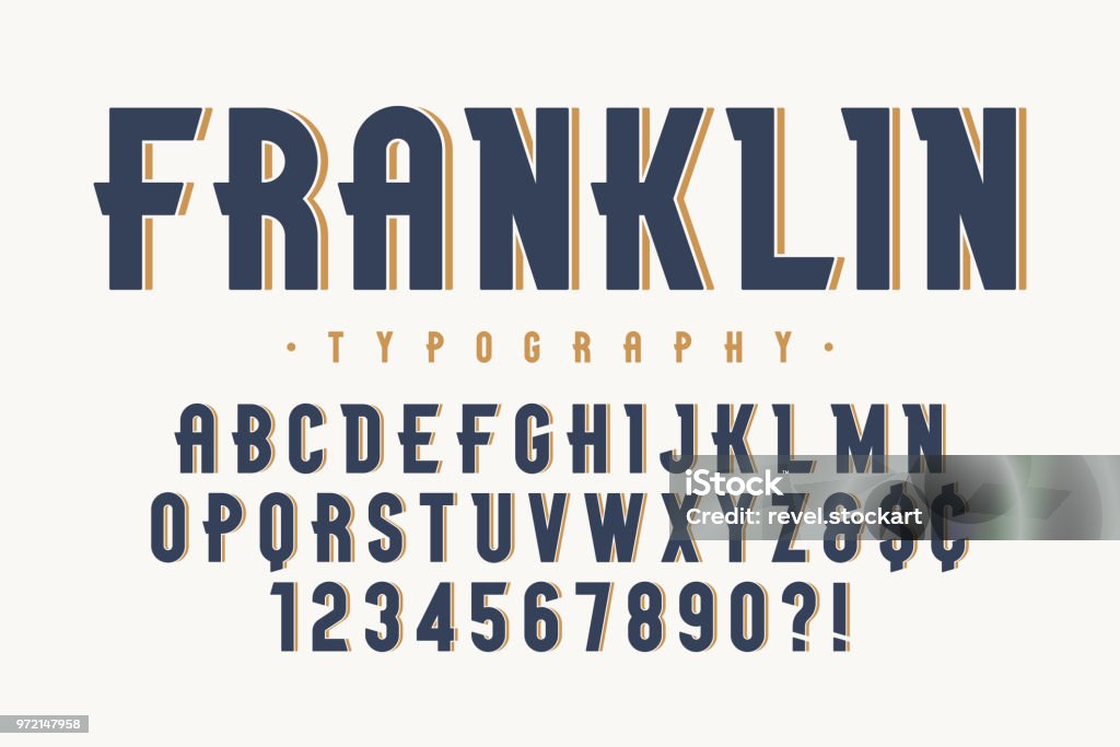 Franklin moda vintage font diseño, alfabeto - arte vectorial de Letra de imprenta libre de derechos