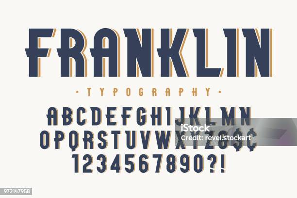 Conception De Polices Écran Vintage Tendance Franklin Alphabet Vecteurs libres de droits et plus d'images vectorielles de Police de caractère
