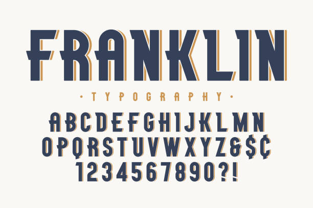 佛蘭克林時尚復古顯示字體設計, 字母表 - 剪髮師 插圖 幅插畫檔、美工圖案、卡通及圖標