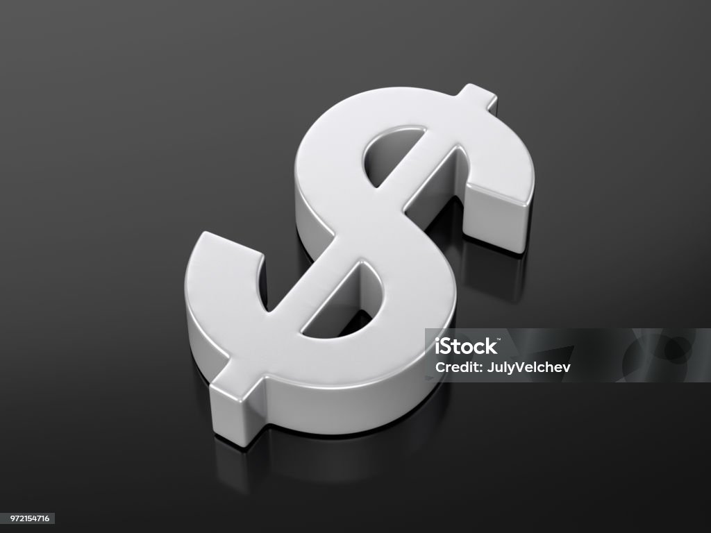 Metallic dollar symbol Metallic dollar symbol on a black background. 3d illustration. Black Color Stock Photo