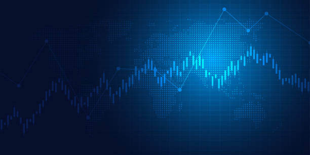 ilustraciones, imágenes clip art, dibujos animados e iconos de stock de tabla de negocios vela palo gráfico del mercado de valores inversiones en diseño de fondo azul. ilustración de vector. - stock exchange chart stock market investment