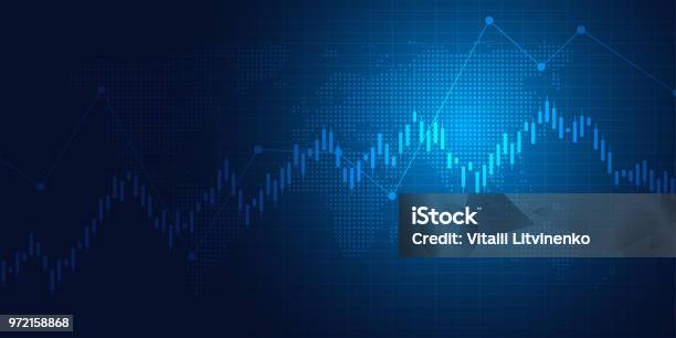 Business Candle Stick Graph Chart Of Stock Market Investment Trading On Blue Background Design Vector Illustration Stock Illustration - Download Image Now