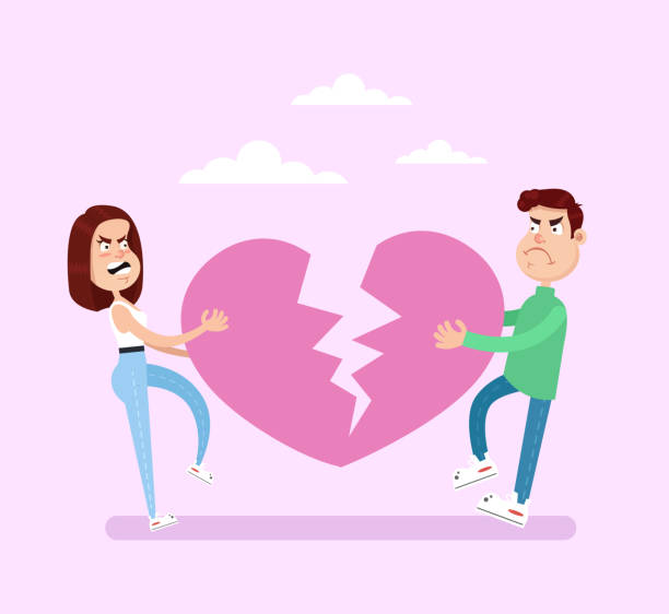 Two People Person Man And Woman Ex Husband Wife Boyfriend Girlfriend Pull  Heart And Broken Divorce Quarrel Relationship Love Romance End Over  Separation Emotion Feeling Concept Vector Flat Cartoon Graphic Design  Isolated