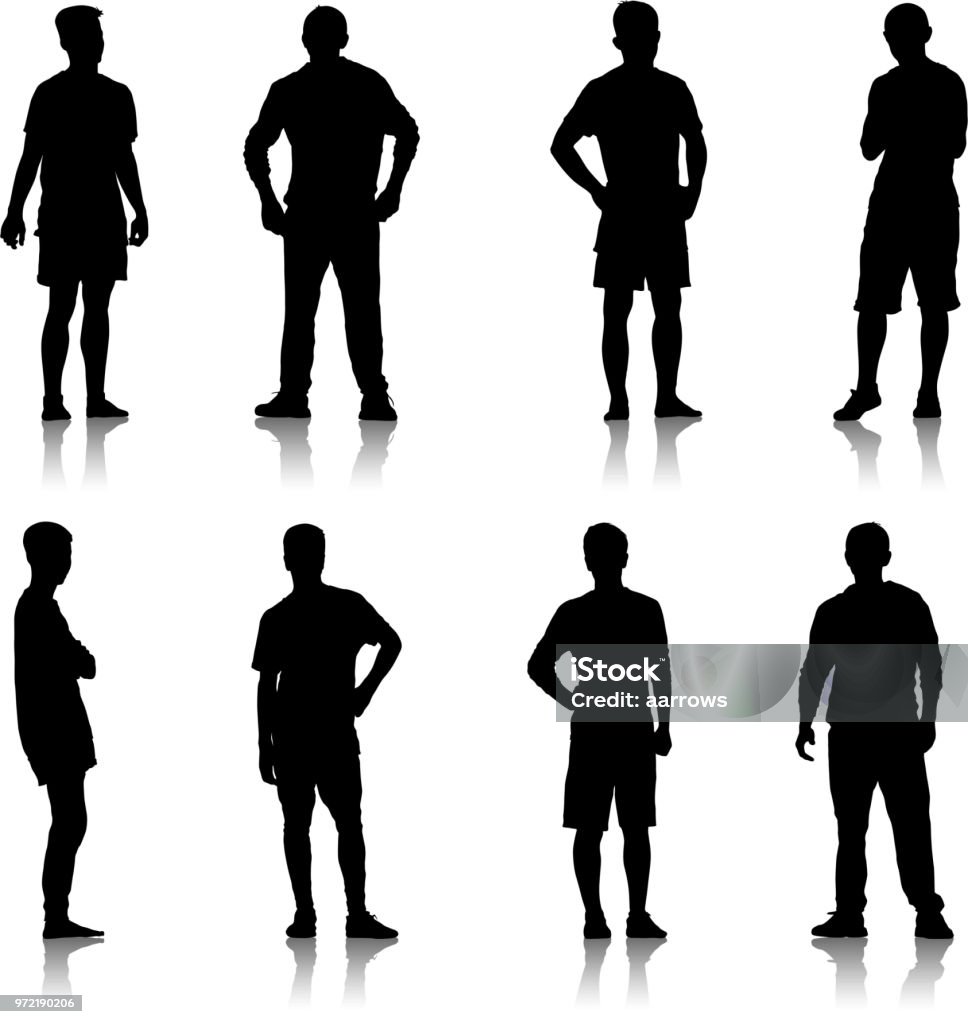 Set Black silhouette man standing, people on white background Set Black silhouette man standing, people on white background. In Silhouette stock vector