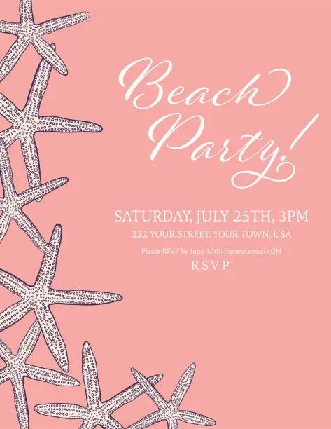 Vector illustration of Seashells Border With A Beach Party Invitation Template