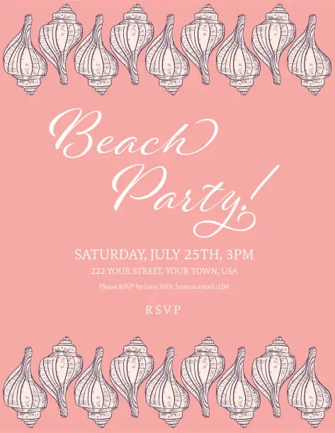 Vector illustration of Seashells Border With A Beach Party Invitation Template
