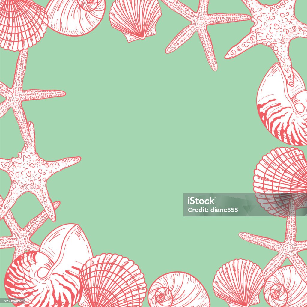 Seashells Border Line Seashells Background Border Stock Illustration - Download Image Now ...
