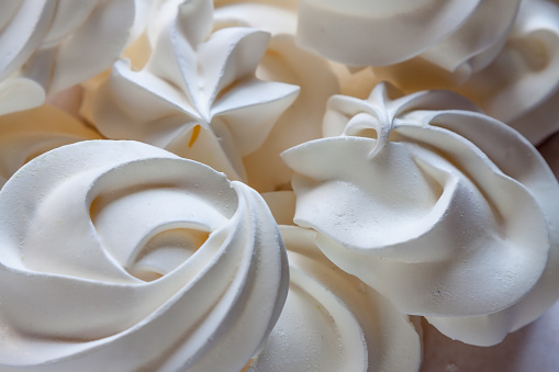 Close up sweet gourmet food - white meringue foreground