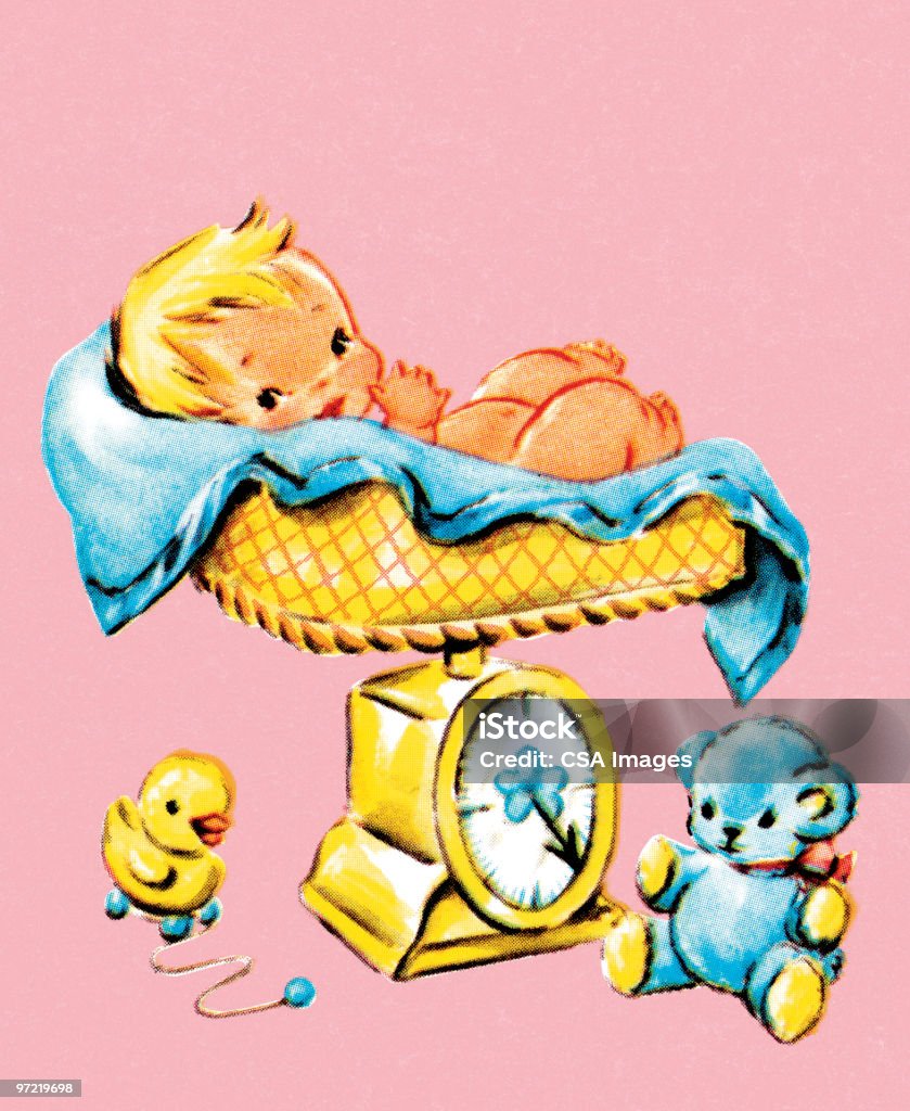 Baby auf Waage - Lizenzfrei 1990-1999 Stock-Illustration