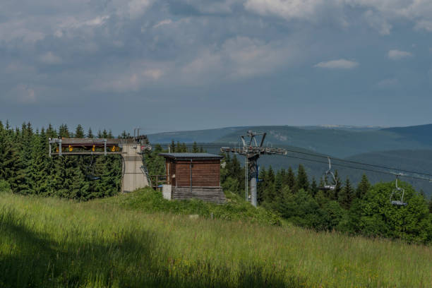 Ski tow near Paseky nad Jizerou village in spring sunny nice day