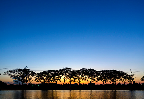 sunset at lake of Salaya, Nakhonpatom in Thailand