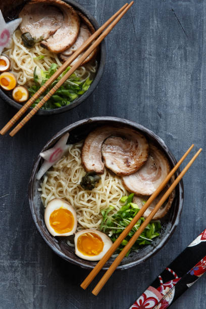 istock Japanese ramen soup with pork, egg and chives 972218822