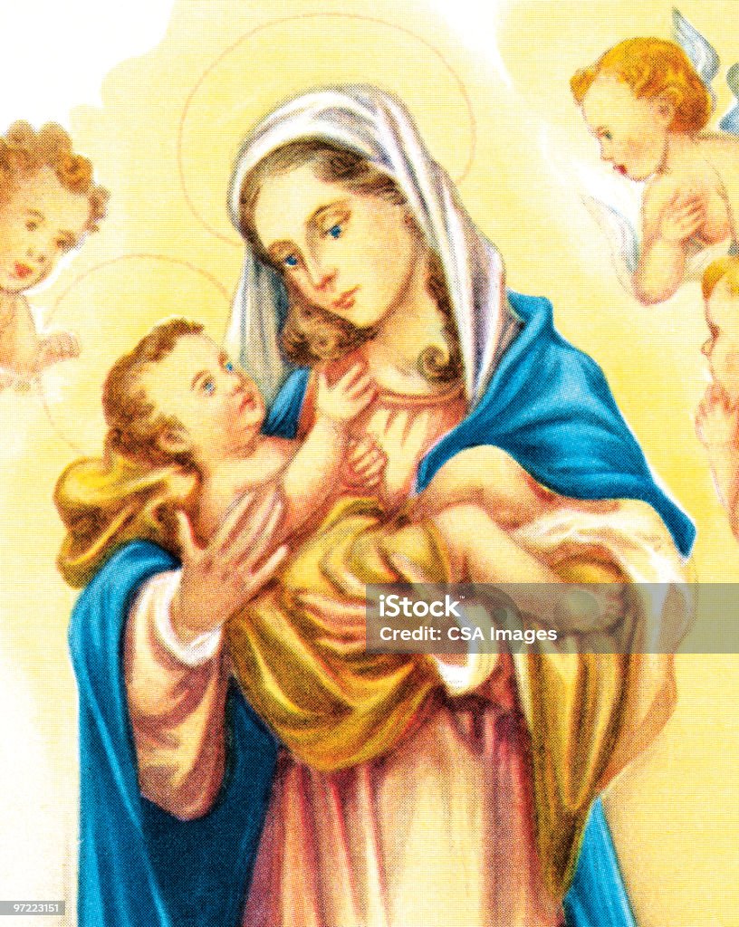 Mother Mary With Jesus And Angels Stock Illustration - Download ...