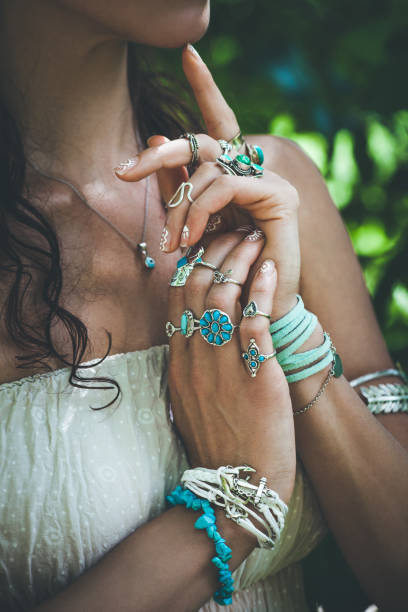istock hand with lot of boho style jewerly 972233242