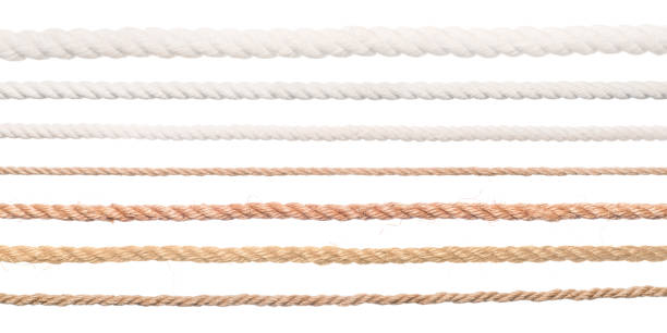 Long ropes collection isolated on white Ropes set. Collection of different straight long ropes isolated on white string stock pictures, royalty-free photos & images