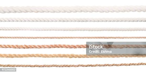 Long Ropes Collection Isolated On White Stock Photo - Download Image Now - Rope, String, White Color