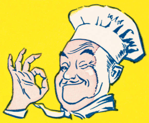 szef kuchni - color image colored background close up human face stock illustrations
