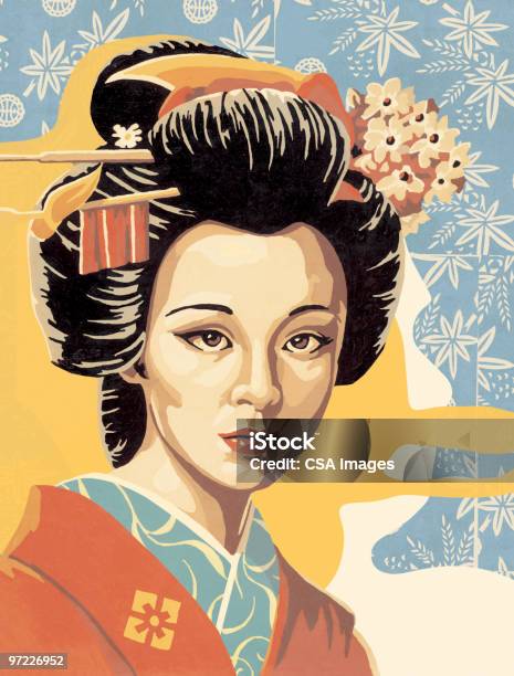 Ilustración de Geisha y más Vectores Libres de Derechos de 1990-1999 - 1990-1999, Adorno floral, Adulto