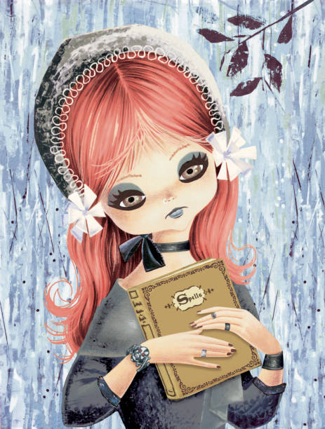 big book of глазами девушка с надписью - wearing flowers illustrations stock illustrations