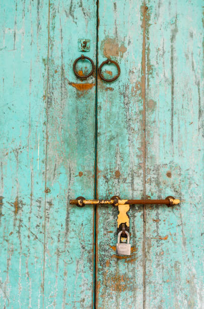 istock an old wood door with metal handle 972300996