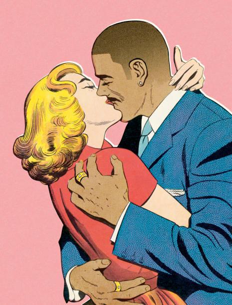 White Woman and Black Man Kissing White Woman and Black Man Kissing kissing illustrations stock illustrations