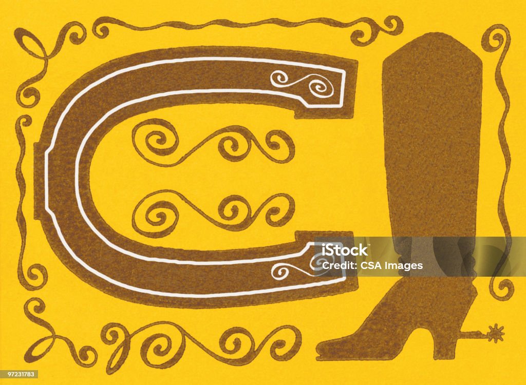 Horse shoe e Bota de cowboy - Ilustração de Ferradura royalty-free