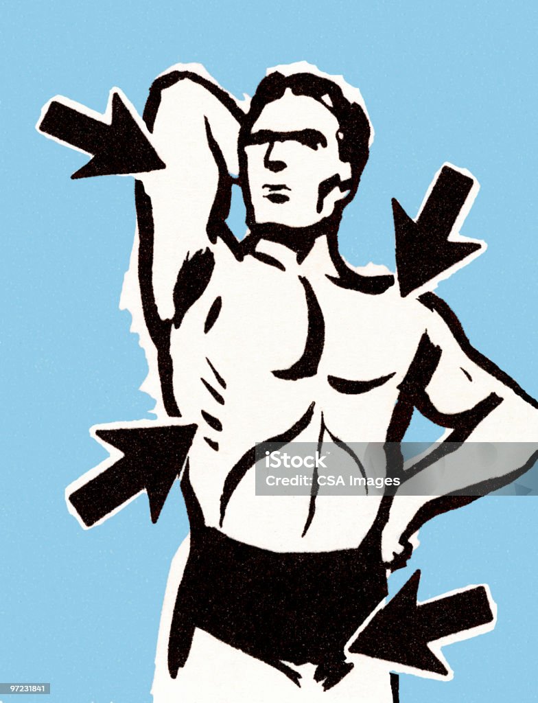 Uomo di muscolo - Illustrazione stock royalty-free di Segno di freccia