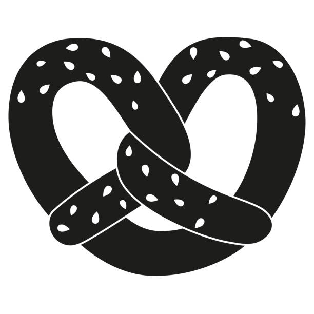 ilustraciones, imágenes clip art, dibujos animados e iconos de stock de pretzel de blanco y negro con la silueta de semillas de sésamo - pretzel sesame vector snack
