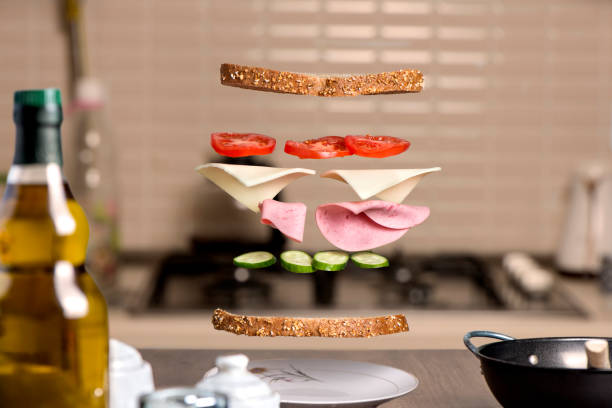 pyszne składniki kanapkowe - breakfast bread table drop zdjęcia i obrazy z banku zdjęć
