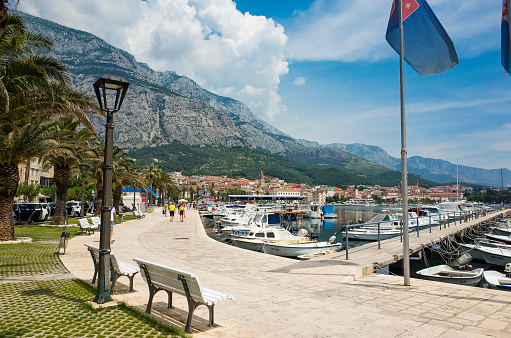 Makarska, Croatia, May 28 2018, Beautiful sunny day in the old town, Nice outdoors of the popular tourist city in Dalmatia.