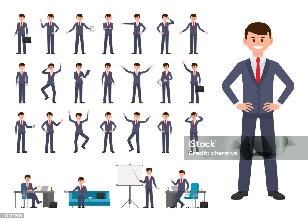 Businessman In Dark Blue Suit Cartoon Character Vector Illustration Of  Person Working In Office Stock Illustration - Download Image Now - iStock