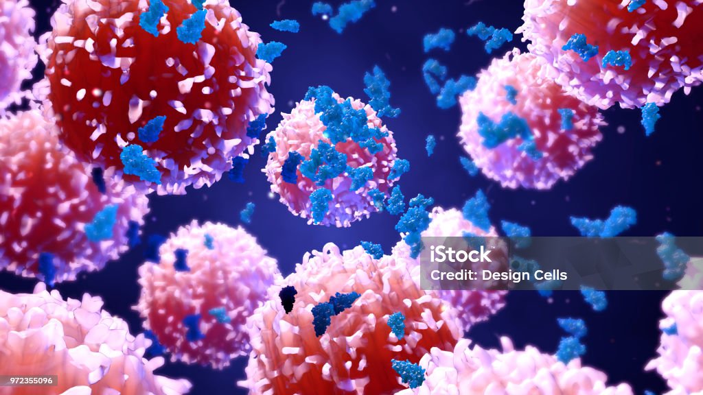 Lymphocytes , t cells or cancer cells 3d illustration proteins with lymphocytes , t cells or cancer cells Cancer Cell Stock Photo