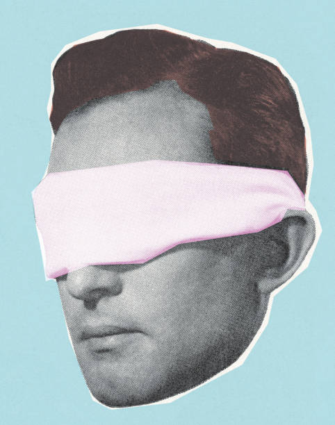 ilustraciones, imágenes clip art, dibujos animados e iconos de stock de blindfolded hombre - color image colored background close up human face