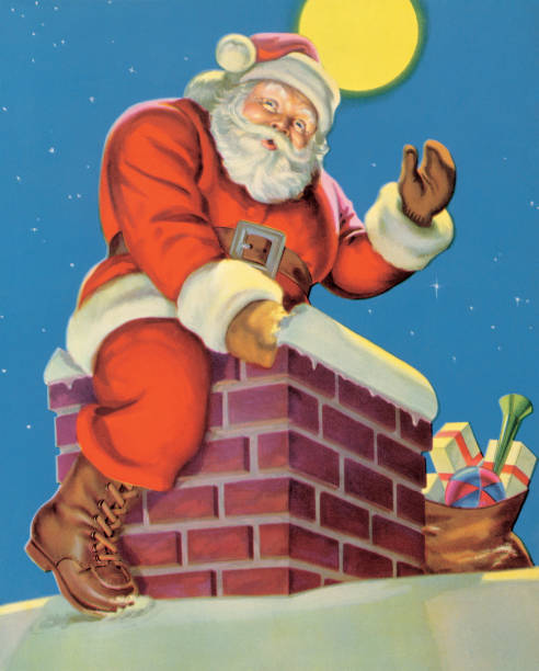 Santa Claus on the roof Santa Claus on the roof santa claus illustrations stock illustrations