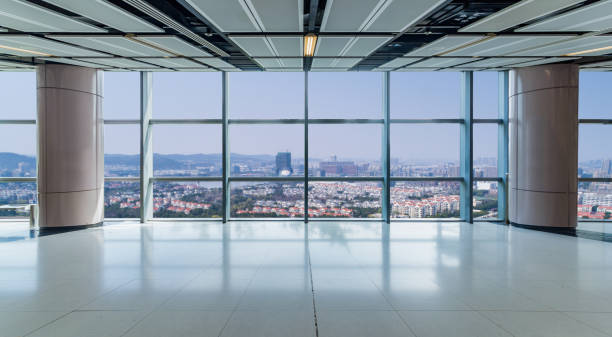 istock Panoramic skyline and buildings from glass window 972372026