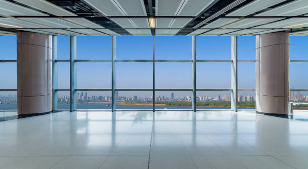 istock Panoramic skyline and buildings from glass window 972372032