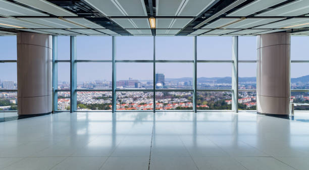 istock Panoramic skyline and buildings from glass window 972372334