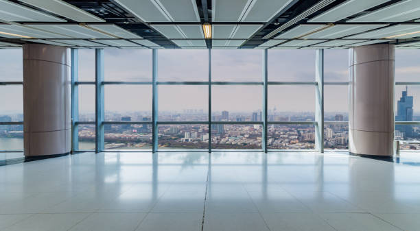 istock Panoramic skyline and buildings from glass window 972372376