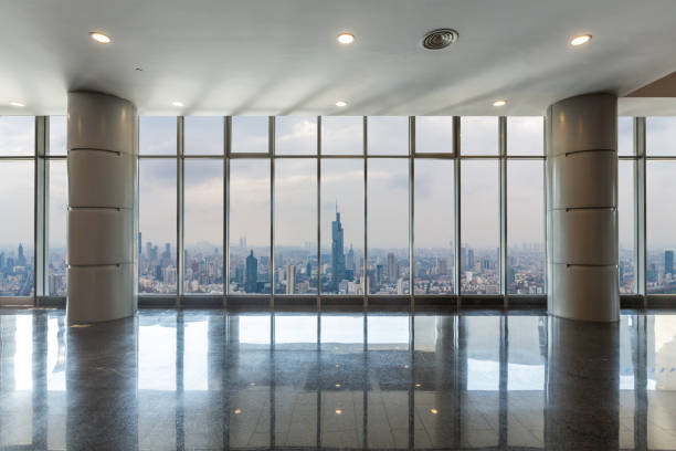 istock Panoramic skyline and buildings from glass window 972372392