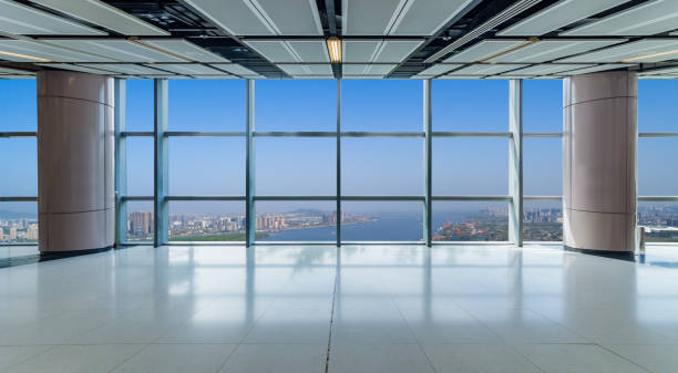 istock Panoramic skyline and buildings from glass window 972373536
