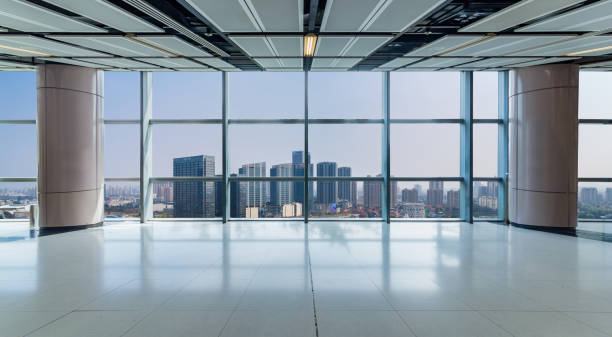 istock Panoramic skyline and buildings from glass window 972374432