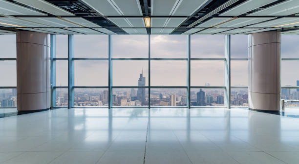 istock Panoramic skyline and buildings from glass window 972374496