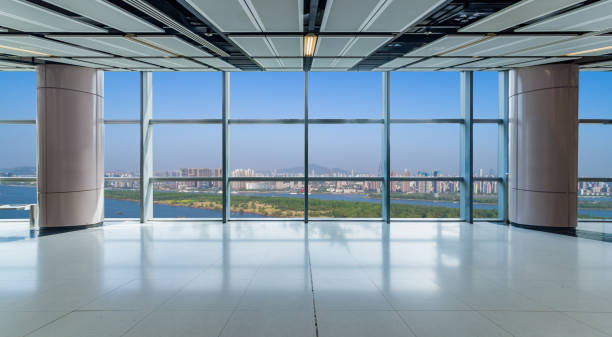 istock Panoramic skyline and buildings from glass window 972374726
