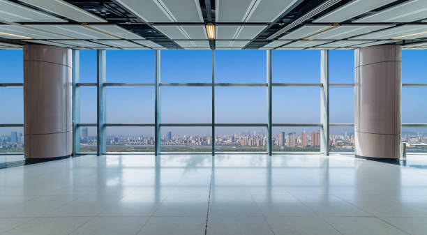 istock Panoramic skyline and buildings from glass window 972374816