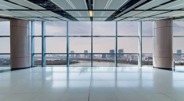 istock Panoramic skyline and buildings from glass window 972374844