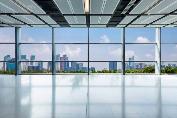 istock Panoramic skyline and buildings from glass window 972377134