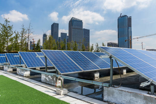 istock Solar and modern city skyline 972377186